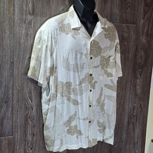 GEORGE Mens Tropical Floral‎ Short Sleeve Button Down Shirt XL Beige White NWT